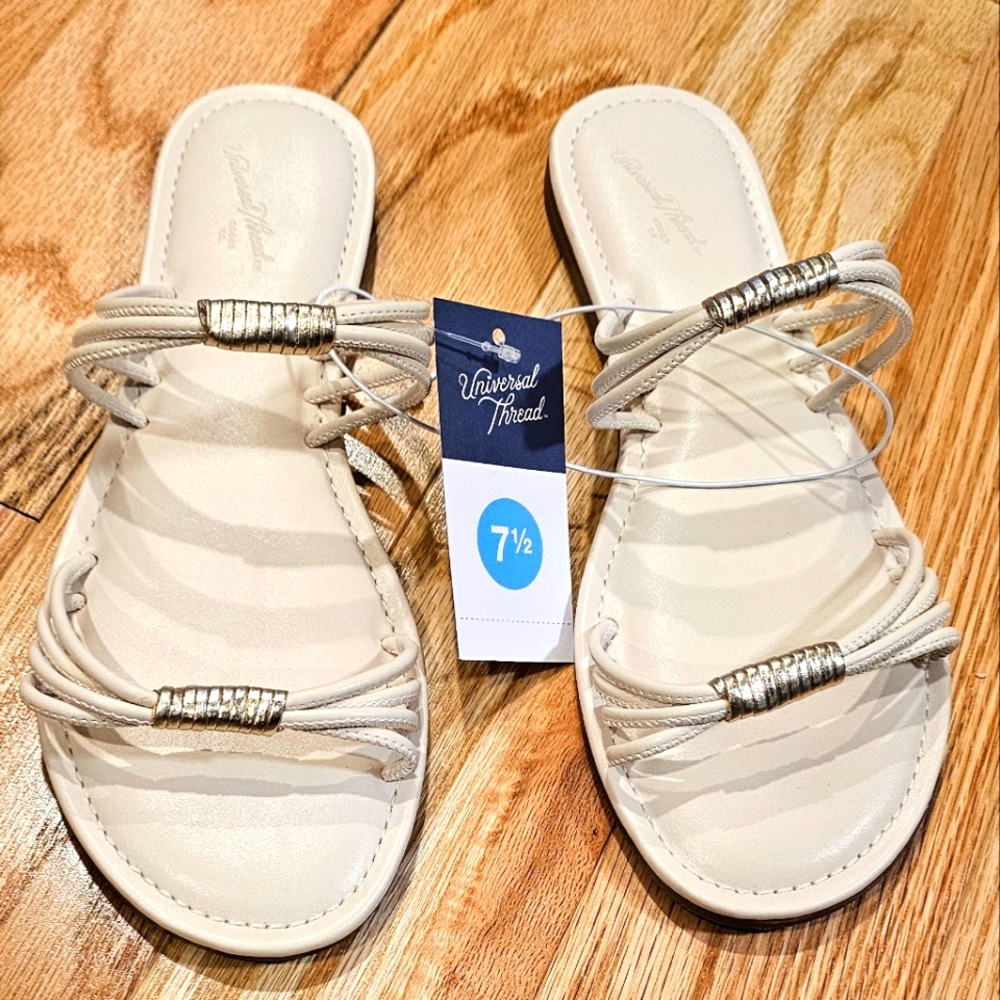 *Women's Sandals, Aura Two Band Slide, Cream, Size 7.5